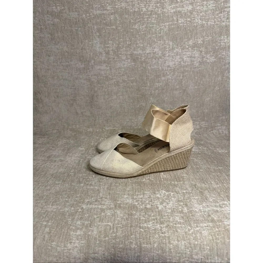 Anne Klein Women's Zoey iFlex Espadrille Slip On Wedge Sandals Natural Gold Sz 9